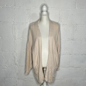 Target Women's Cream Open Front Long Sleeve Ribbed Long Cardigan Sweater Large